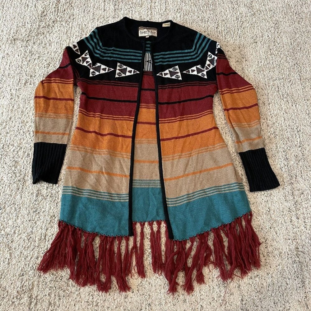 Powder River Outfitters Women's Panhandle Slim Aztec Fringe Cardigan Sweater L